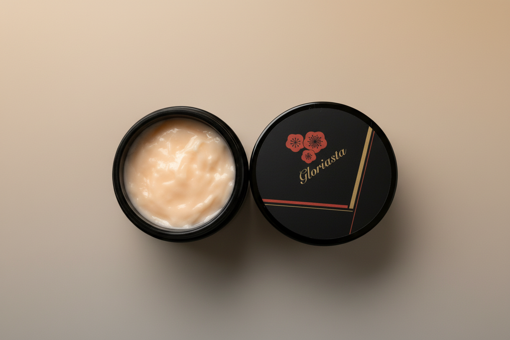 Gloriasta クリーム 開封 テクスチャー アスタキサンチン ウメ果実エキス ハイブリッドサフラワー油配合