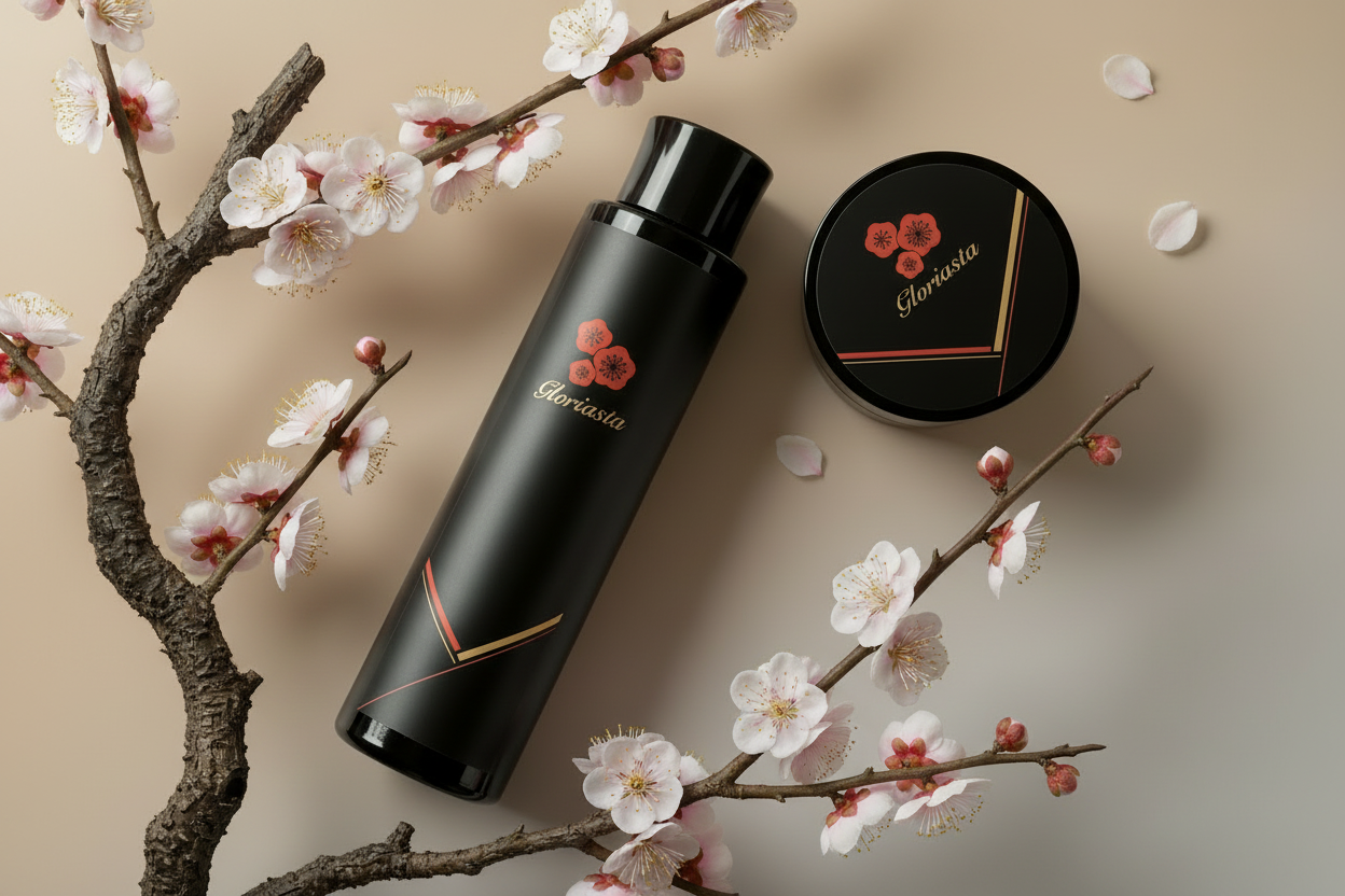 Gloriasta スキンケア 梅の花と商品 化粧水 クリーム アスタキサンチン ウメ果実エキス グリチルリチン酸2K ハイブリッドサフラワー油配合